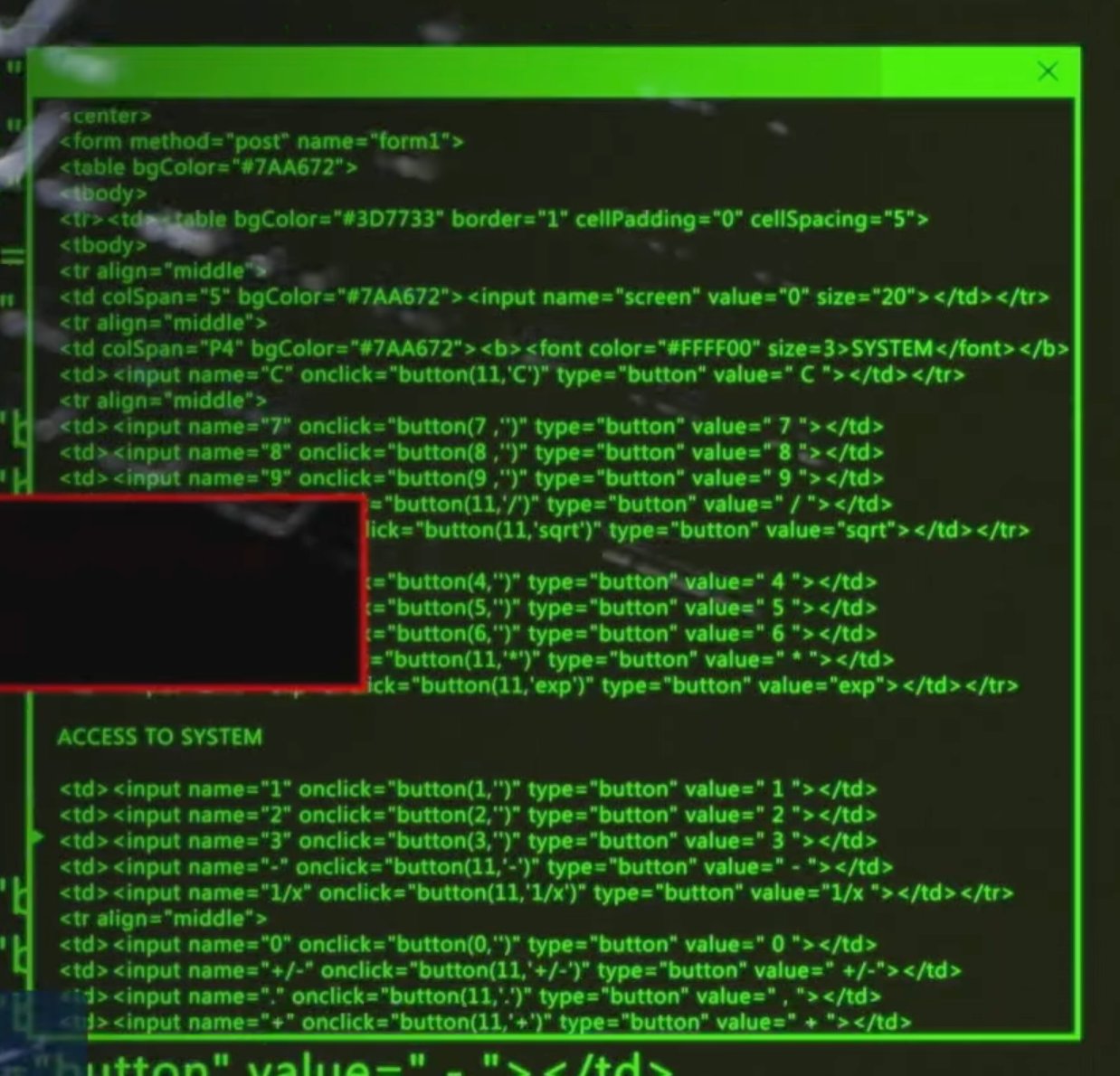 Nahaufnahme des gezeigten HTML-Quellcodes: ein Taschenrechner als Formular